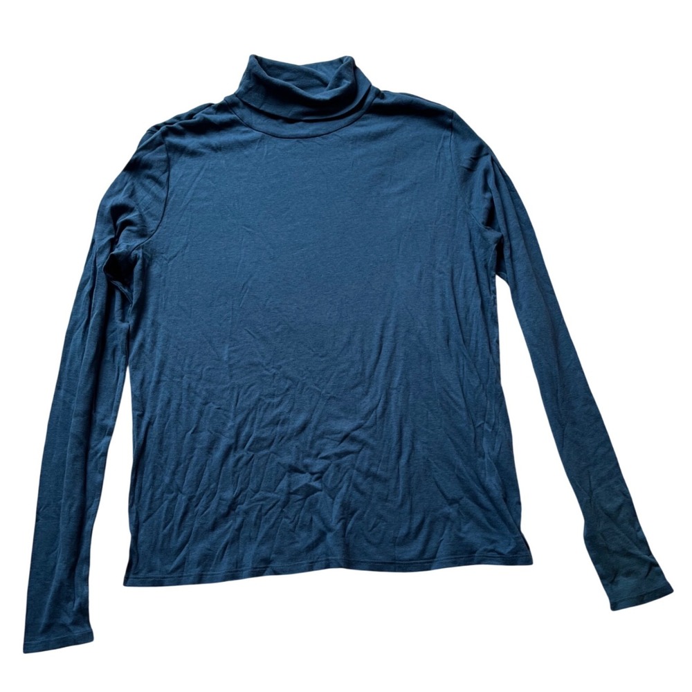 Eileen Fisher Womens Teal Blue Organic Cotton Lyocell Turtleneck Top Large